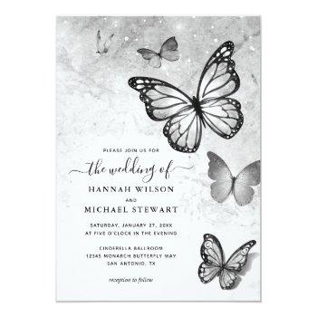 Elegant Butterfly Wedding Real Silver Foil Invitation Front View
