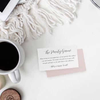 elegant calligraphy bridal shower panty game enclosure card