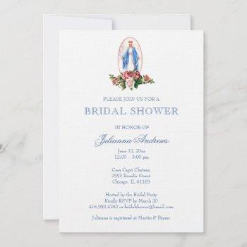 elegant catholic bridal shower blue invitation