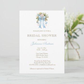 elegant catholic bridal shower floral bow invitation