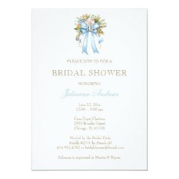 Elegant Catholic Bridal Shower Floral Bow Invitation Front View