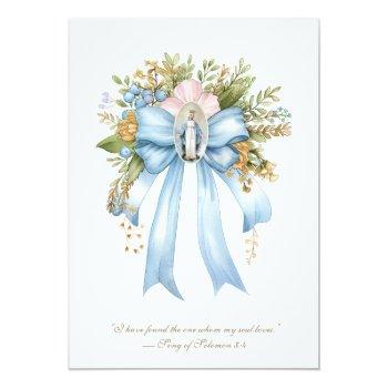 Elegant Catholic Bridal Shower Floral Bow Invitation Front View