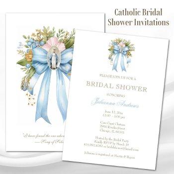 Elegant Catholic Bridal Shower Floral Bow Invitation Front View