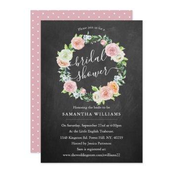 elegant chalkboard floral wreath bridal shower invitation