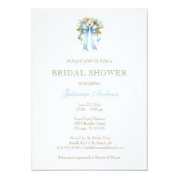 Elegant Christian Bridal Shower Floral Bow Invitation Front View