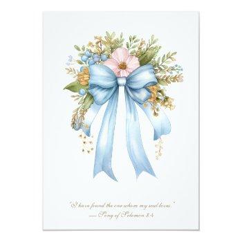 Elegant Christian Bridal Shower Floral Bow Invitation Front View