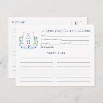 elegant coastal monogram bridal shower recipe card