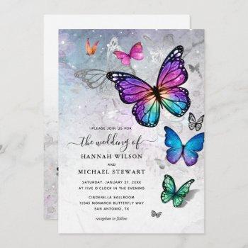 elegant colorful butterfly wedding invitation