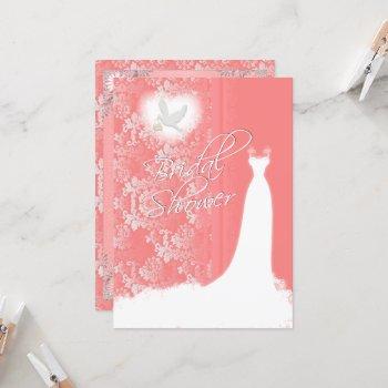 elegant coral damask bridal shower invitation