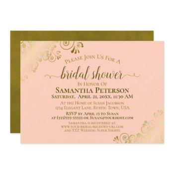 elegant coral peach gold lace frills bridal shower invitation