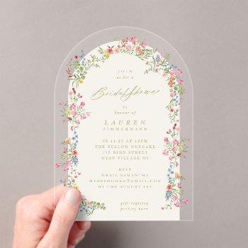 elegant dainty floral arch spring bridal shower acrylic invitations