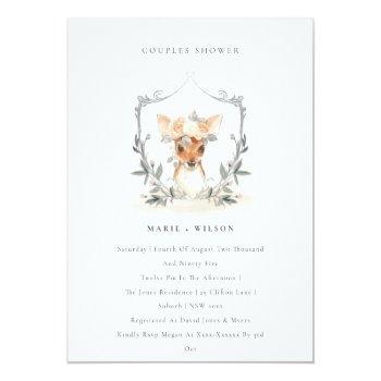 Elegant Deer Floral Crest Couples Shower Invite Front View