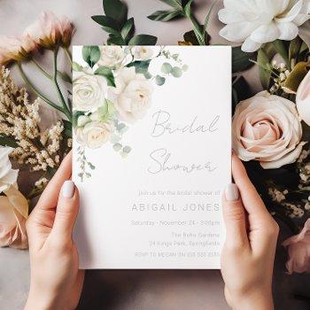 elegant divine white roses & sage bridal shower invitation