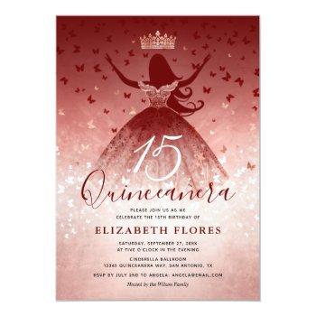 Elegant Dress Burgundy Rose Gold Pink Quinceanera Invitation Front View