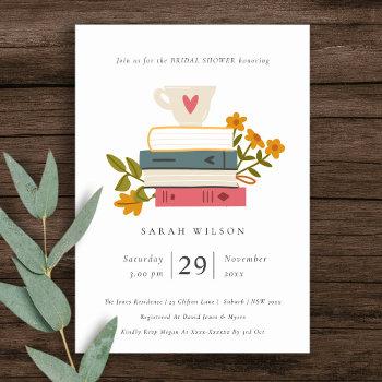 elegant dusky stacked books floral bridal shower invitation