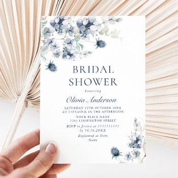 elegant dusty blue boho winter bridal shower invitation