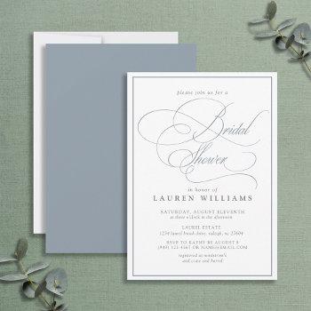 elegant dusty blue calligraphy bridal shower invitation