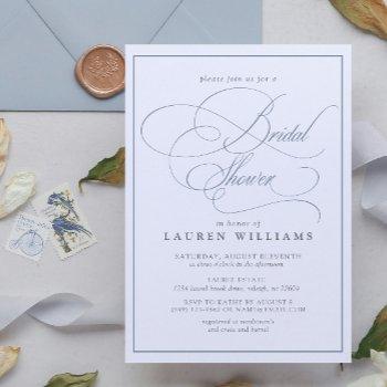 elegant dusty blue calligraphy bridal shower invitation