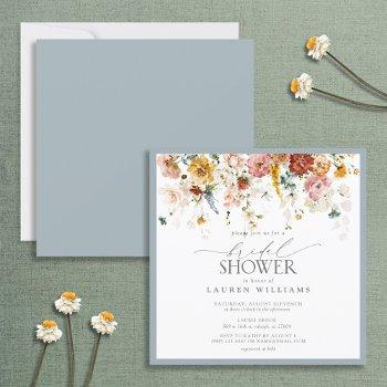 elegant dusty blue country floral bridal shower in invitation