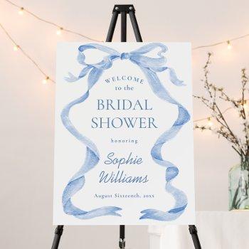 Elegant Dusty Blue Hand Drawn Bow Bridal Shower Foam Board Front View