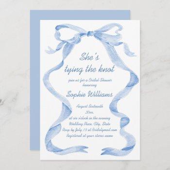 elegant dusty blue hand drawn bow bridal shower invitation