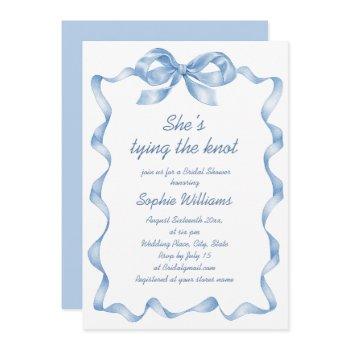 elegant dusty blue hand drawn bow bridal shower invitation