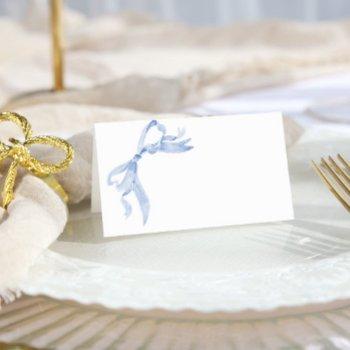 Elegant Dusty Blue Hand Drawn Bow Bridal Shower Place Card Front View