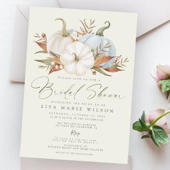 elegant dusty blue pumpkins fall bridal shower invitation