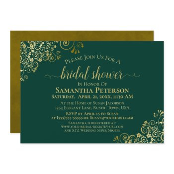 elegant emerald & gold lace frills bridal shower invitation