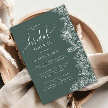 elegant emerald green floral bridal shower  invitation