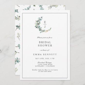elegant eucalyptus wreath monogram bridal shower invitation