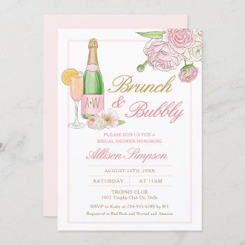 elegant floral bridal brunch and bubbly invitation