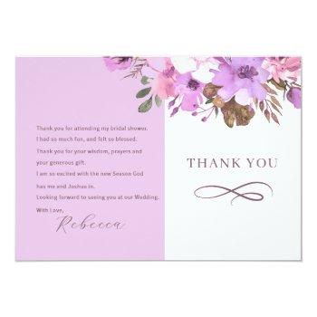 Elegant Floral Bridal Shower Flat Thank You Card Front View