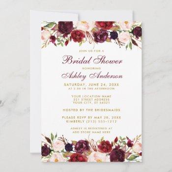 elegant floral burgundy gold bridal shower w invitation