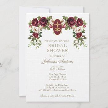 elegant floral catholic bridal shower roses  invitation