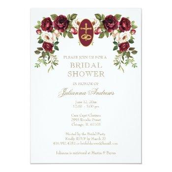 Elegant Floral Catholic Bridal Shower Roses  Invitation Front View