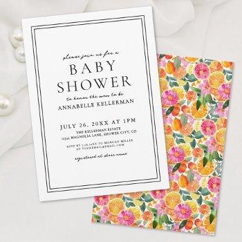 elegant floral citrus baby shower invitation