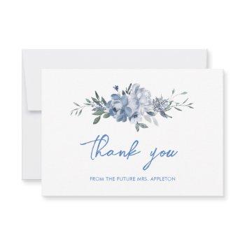elegant floral dusty blue bridal shower thank you card