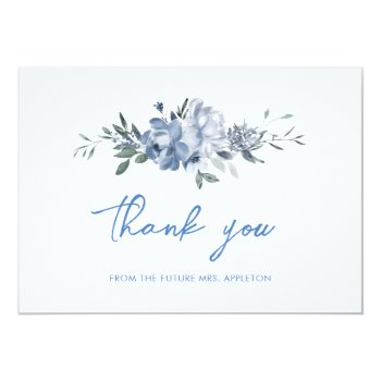 Elegant Floral Dusty Blue Bridal Shower Thank You Card Front View