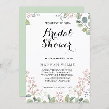 elegant & floral minty green  bridal shower invitation