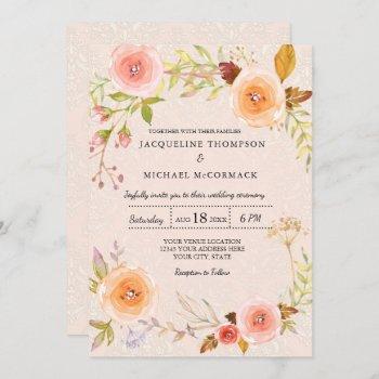 elegant floral n damask bridal shower wreath invitation