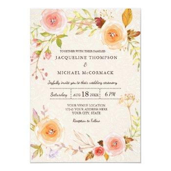 Elegant Floral N Damask Bridal Shower Wreath Invitation Front View