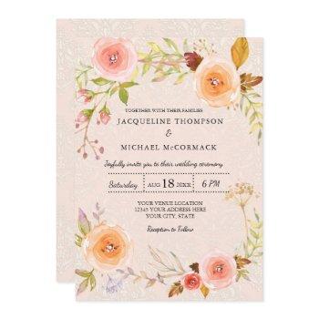 elegant floral n damask bridal shower wreath invitation