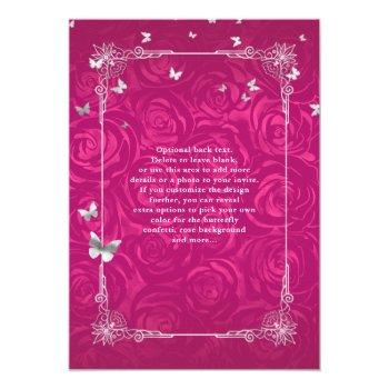 Elegant Floral Silver And Fuchsia Quinceanera Invitation Front View