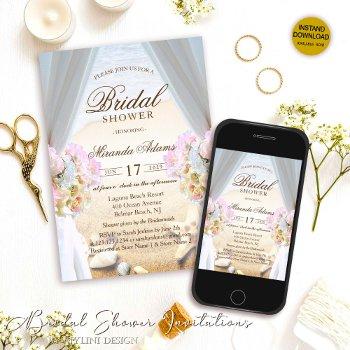 elegant floral tropical beach bridal shower invitation