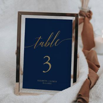 elegant gold and navy 5x7" wedding table number