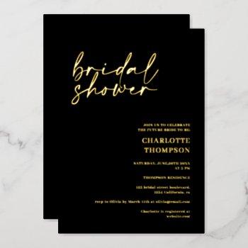 elegant gold black casual script bridal shower foil invitation