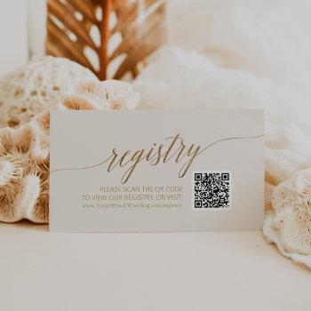 Elegant Gold Calligraphy | Ivory Qr Code Registry Enclosure Card Front View