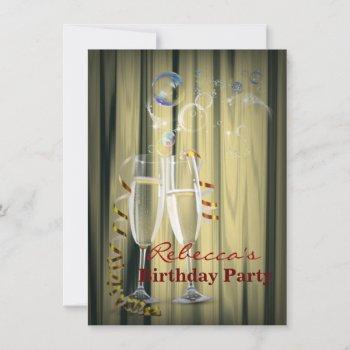 elegant gold champagne glasses woman's birthday invitation