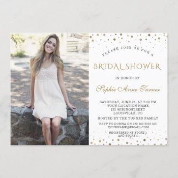 elegant gold confetti photo bridal shower invitation
